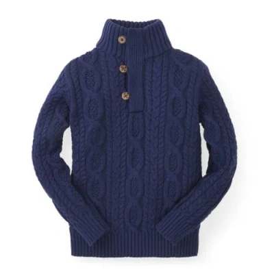 Hope & Henry Baby Boys' Organic Mock Neck Cable Sweater, Infant In Navy