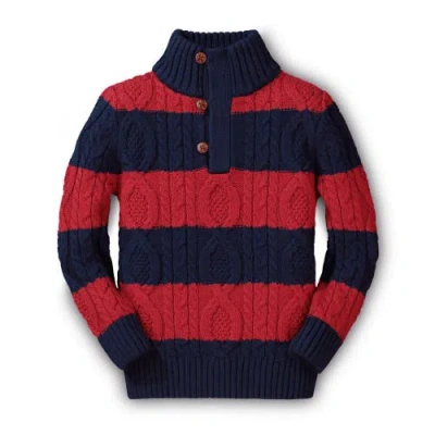 Hope & Henry Baby Boys' Organic Mock Neck Cable Sweater, Infant In Wide Red And Navy Stripe