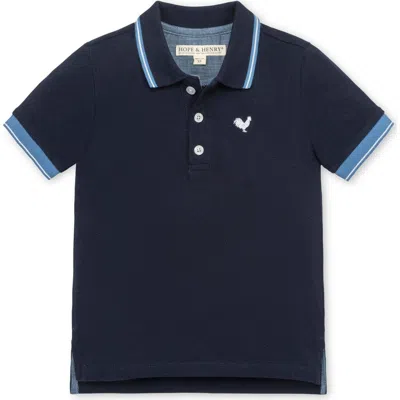 Hope & Henry Baby Boys' Organic Pique Polo, Infant In Navy With Blue And White