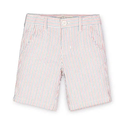Hope & Henry Baby Boys' Organic Seersucker Short, Infant In Red And Blue Seersucker