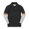 Hope & Henry Baby Boys' Organic Shawl Collar Sweater, Infant In Charcoal Heather Stripes
