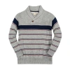 Hope & Henry Baby Boys' Organic Shawl Collar Sweater, Infant In Gray Heather Academy Stripe