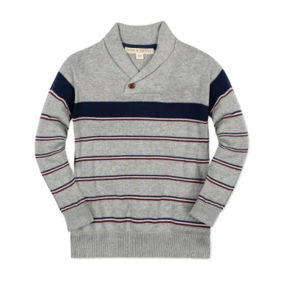 Hope & Henry Baby Boys' Organic Shawl Collar Sweater, Infant In Gray Heather Academy Stripe