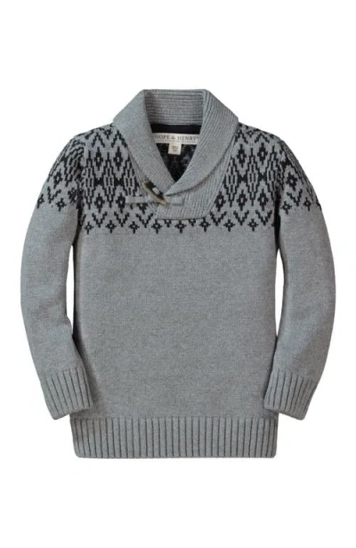 Hope & Henry Baby Boys' Organic Shawl Collar Sweater, Infant In Grey And Black Fairisle Toggle