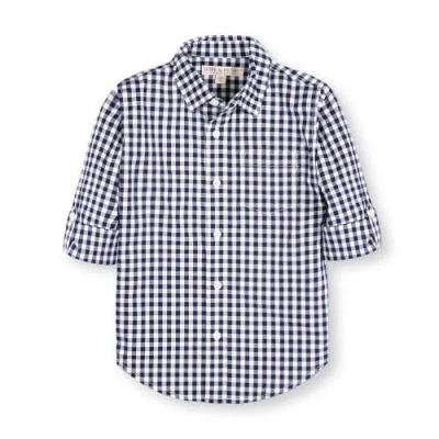 Hope & Henry Baby Boys' Organic Stretch Poplin Roll-up Shirt, Infant In Navy Gingham