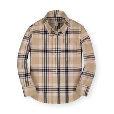 Hope & Henry Baby Boys' Poplin Button Down Shirt, Infant In Classic Tan Plaid