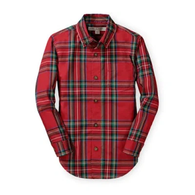 Hope & Henry Baby Boys' Organic Stretch Poplin Shirt, Infant In Red Holiday Tartan