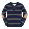 Hope & Henry Baby Boys' Organic Sweater Henley With Elbow Patches, Infant In Navy Collegiate Green Stripe