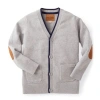 Hope & Henry Baby Boys' Organic Tipped Cardigan With Elbow Patches, Infant In Light Grey