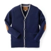 Hope & Henry Baby Boys' Organic Tipped Cardigan With Elbow Patches, Infant In Navy