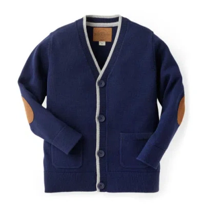 Hope & Henry Baby Boys' Organic Tipped Cardigan With Elbow Patches, Infant In Navy