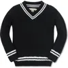 Hope & Henry Baby Boys' Organic V-neck Cricket Sweater, Infant In Black Cable With White