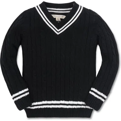 Hope & Henry Baby Boys' Organic V-neck Cricket Sweater, Infant In Black Cable With White