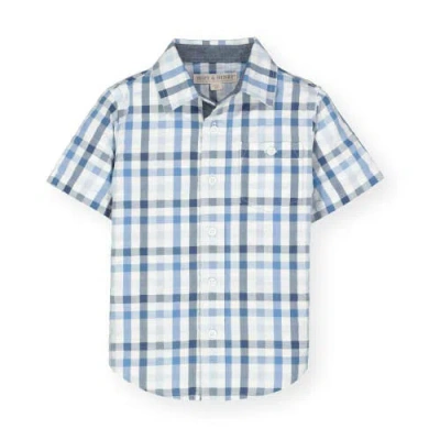 Hope & Henry Baby Boys' Seersucker Short Sleeve Button Down Shirt, Infant In Tonal Blue Seersucker Check