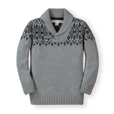 Hope & Henry Baby Boys' Shawl Collar Cable Sweater, Infant In Grey And Black Fairisle Toggle