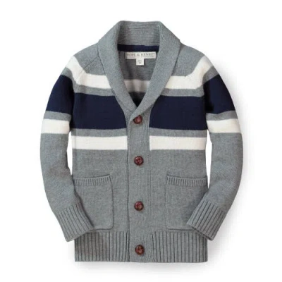 Hope & Henry Baby Boys' Shawl Collar Cardigan, Infant In Dark Grey Heather Chest Stripe