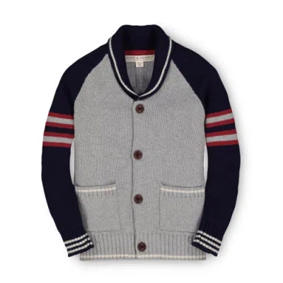 Hope & Henry Baby Boys' Shawl Collar Cardigan, Infant In Grey Heather With Navy