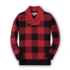 Hope & Henry Baby Boys' Organic Shawl Collar Sweater, Infant In Red Buffalo Check With Toggle
