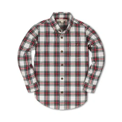 Hope & Henry Baby Boys' Stretch Poplin Button Down Shirt, Infant In Ivory Holiday Tartan