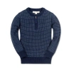 Hope & Henry Baby Boys' Sweater Henley With Zipper, Infant In Navy Birds Eye