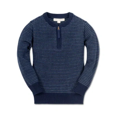 Hope & Henry Baby Boys' Sweater Henley With Zipper, Infant In Navy Birds Eye