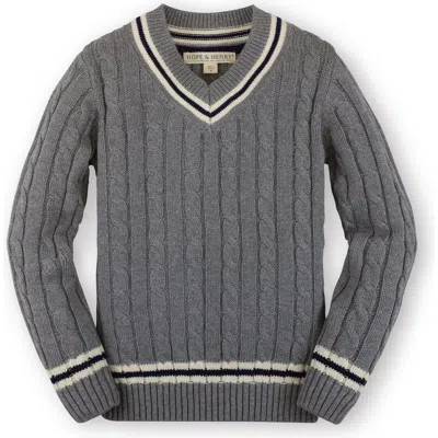 Hope & Henry Baby Boys' Organic V-neck Cricket Sweater, Infant In Dark Gray Heather Cable