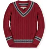 Hope & Henry Baby Boys' V-neck Cricket Sweater, Infant In Dark Red With Gray