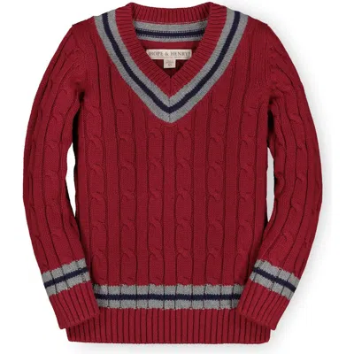 Hope & Henry Baby Boys' V-neck Cricket Sweater, Infant In Dark Red With Gray