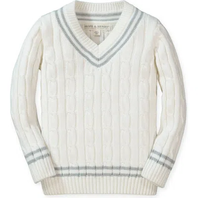 Hope & Henry Baby Boys' Organic V-neck Cricket Sweater, Infant In Soft White With Gray