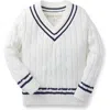 Hope & Henry Baby Boys' V-neck Cricket Sweater, Infant In White & Navy