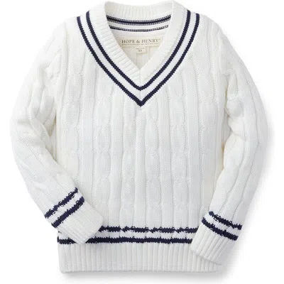 Hope & Henry Baby Boys' V-neck Cricket Jumper, Infant In White & Navy