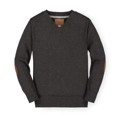 Hope & Henry Baby Boys' Fine Gauge V-neck Jumper With Elbow Patches, Infant In Charcoal Heather