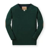Hope & Henry Baby Boys' Fine Gauge V-neck Sweater With Elbow Patches, Infant In Dark Green