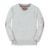 Hope & Henry Baby Boys' Fine Gauge V-neck Sweater With Elbow Patches, Infant In Light Gray Heather
