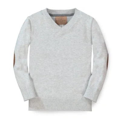 Hope & Henry Baby Boys' Fine Gauge V-neck Sweater With Elbow Patches, Infant In Light Gray Heather