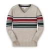 Hope & Henry Baby Boys' Fine Gauge V-neck Sweater With Elbow Patches, Infant In Light Taupe Heather Chest
