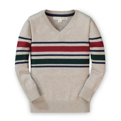 Hope & Henry Baby Boys' Fine Gauge V-neck Sweater With Elbow Patches, Infant In Light Taupe Heather Chest
