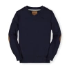 Hope & Henry Baby Boys' Fine Gauge V-neck Sweater With Elbow Patches, Infant In Navy With Elbow Patches
