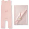 Hope & Henry Baby Cinched Waist Romper & Jacquard Blanket Gift Set In Light Pink