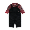 Hope & Henry Baby Dapper Overall Set, Infant In Red Holiday Tartan Black Set