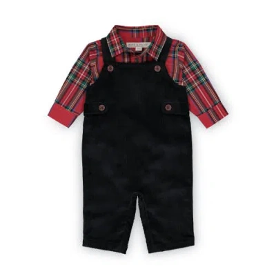 Hope & Henry Kids'  Baby Dapper Overall Set, Infant In Red Holiday Tartan Black Set