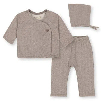 Hope & Henry Kids'  Baby "fleece Kimono Top, Legging, And Bonnet Set", Infant In Brown