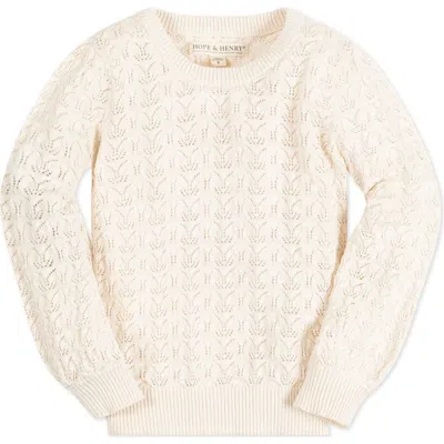 Hope & Henry Baby Girls' Balloon Sleeve Pointelle Sweater, Infant In Ivory Leaf Pointelle