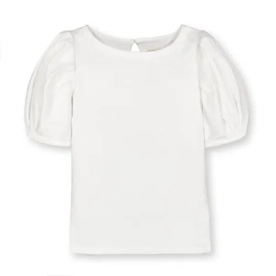Hope & Henry Baby Girls' Bubble Sleeve Knit Top, Infant In White Bubble Sleeve