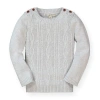 Hope & Henry Baby Girls' Cable Button Sweater, Infant In Light Heather Gray