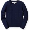 Hope & Henry Baby Girls' Cable Front Sweater, Infant In Navy