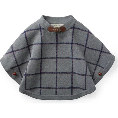 Hope & Henry Baby Girls' Cable Sweater Cape, Infant In Gray Plaid