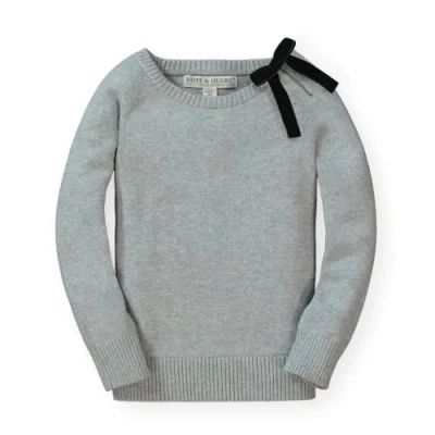 Hope & Henry Baby Girls' French Sweater With Velvet Bow, Infant In Grey Heather