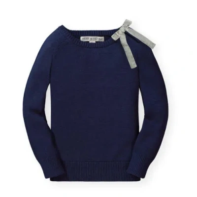 Hope & Henry Baby Girls' French Sweater With Velvet Bow, Infant In Navy
