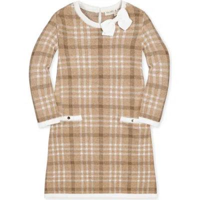 Hope & Henry Baby Girls' Organic Bow Sweater Dress, Infant In Camel Plaid Intarsia
